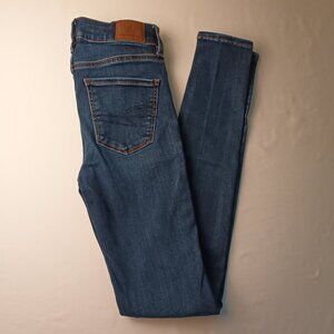 American Eagle Jeans Size 00 Long Mid Rise Skinny Leg Medium Dark Wash